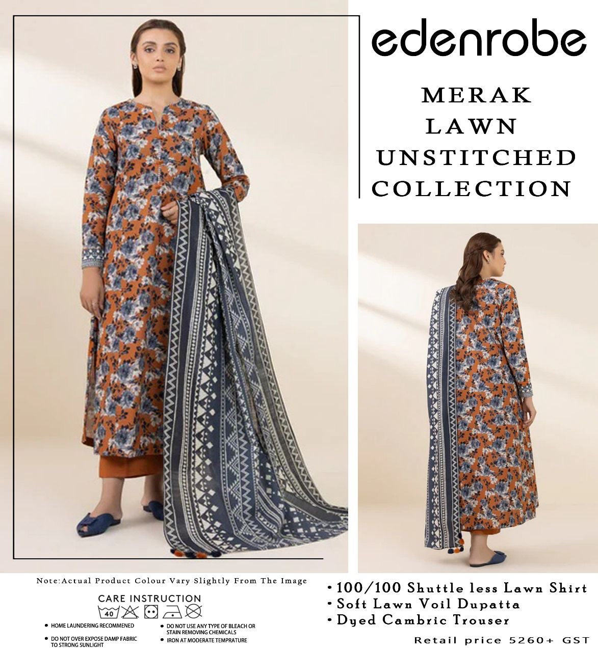 MEERAK LAWN BY EDENROBE UNSTICHED 3PCS