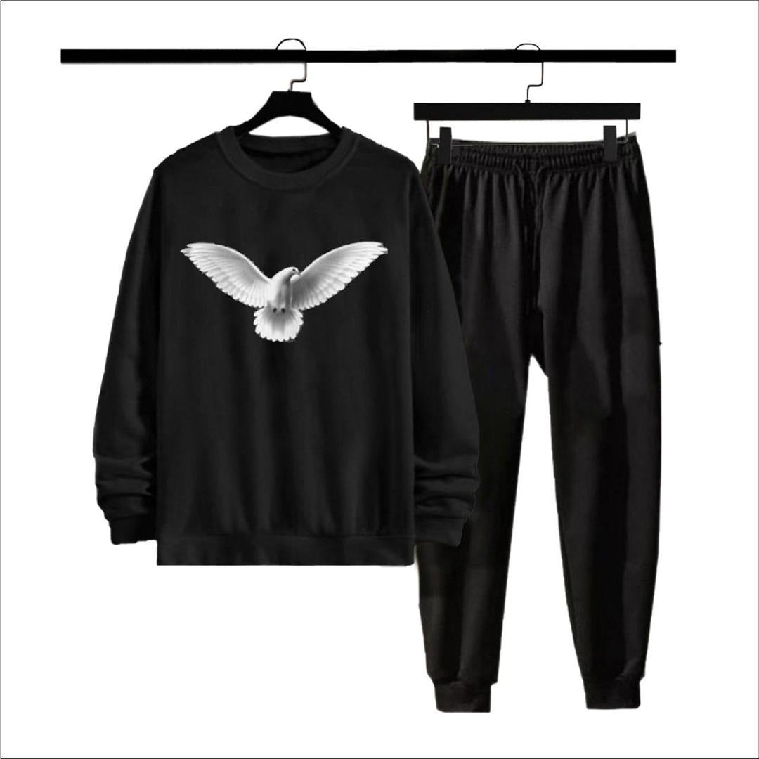 Mens Fleece SweatShirt Track Suit In Black Printed Design