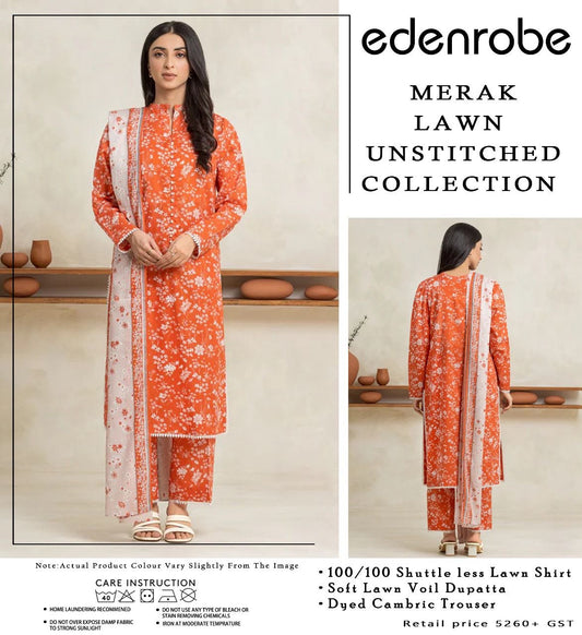 MEERAK LAWN BY EDENROBE UNSTICHED 3PCS