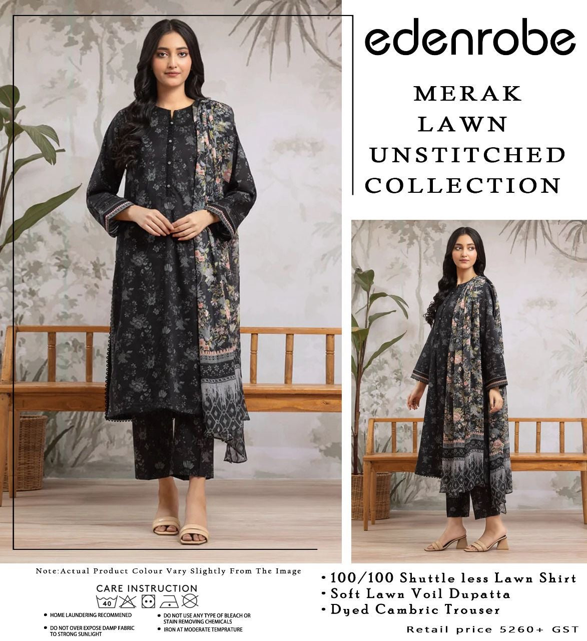 MEERAK LAWN BY EDENROBE UNSTICHED 3PCS