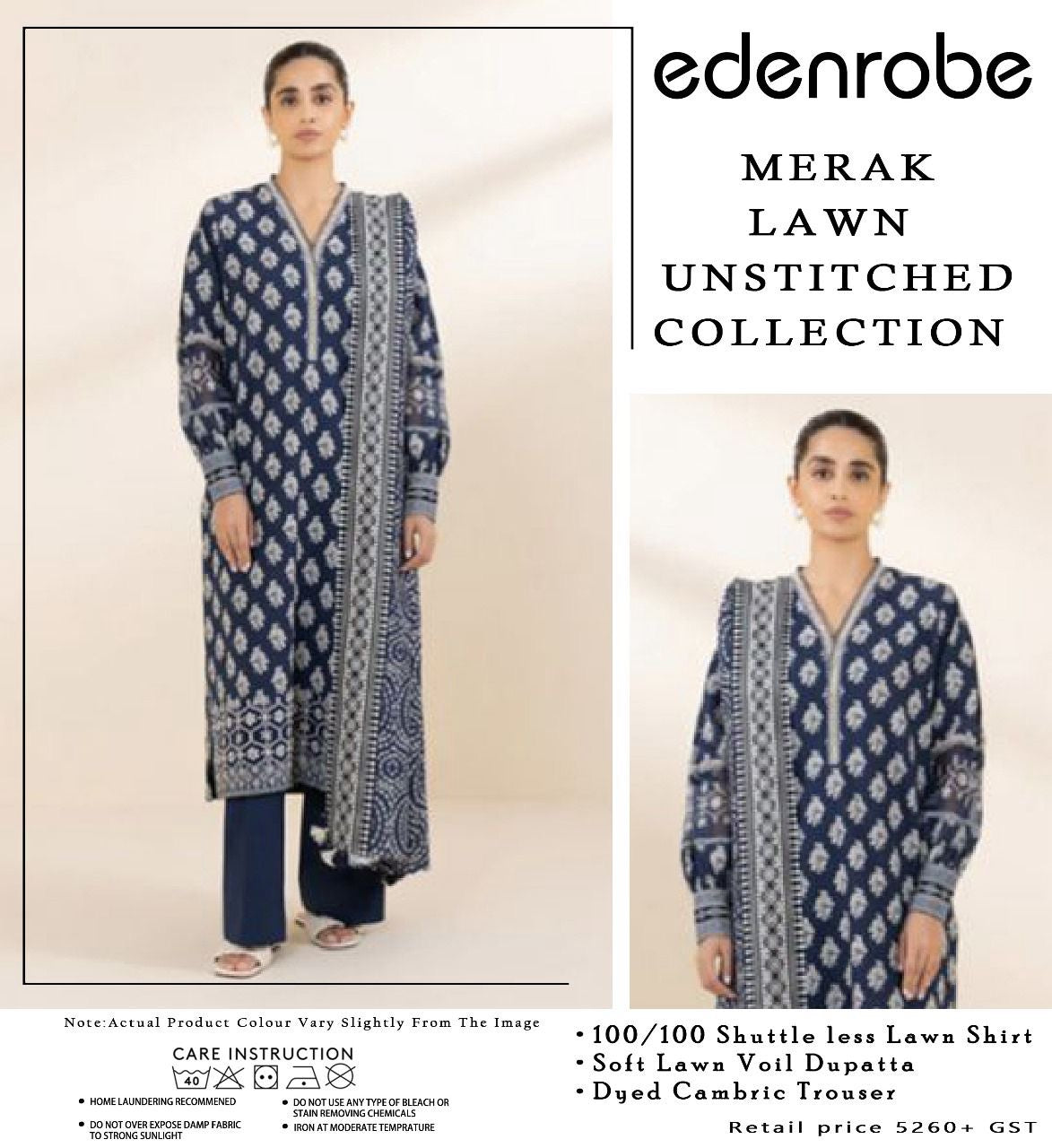 MEERAK LAWN BY EDENROBE UNSTICHED 3PCS